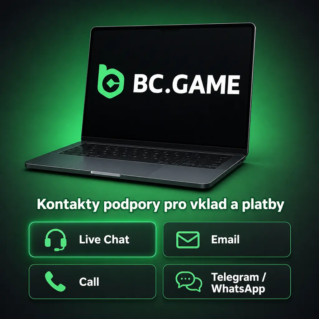Kontakty podpory pro vklady a platby: živý chat, e-mail, centrum nápovědy a bezpečné sociální kanály