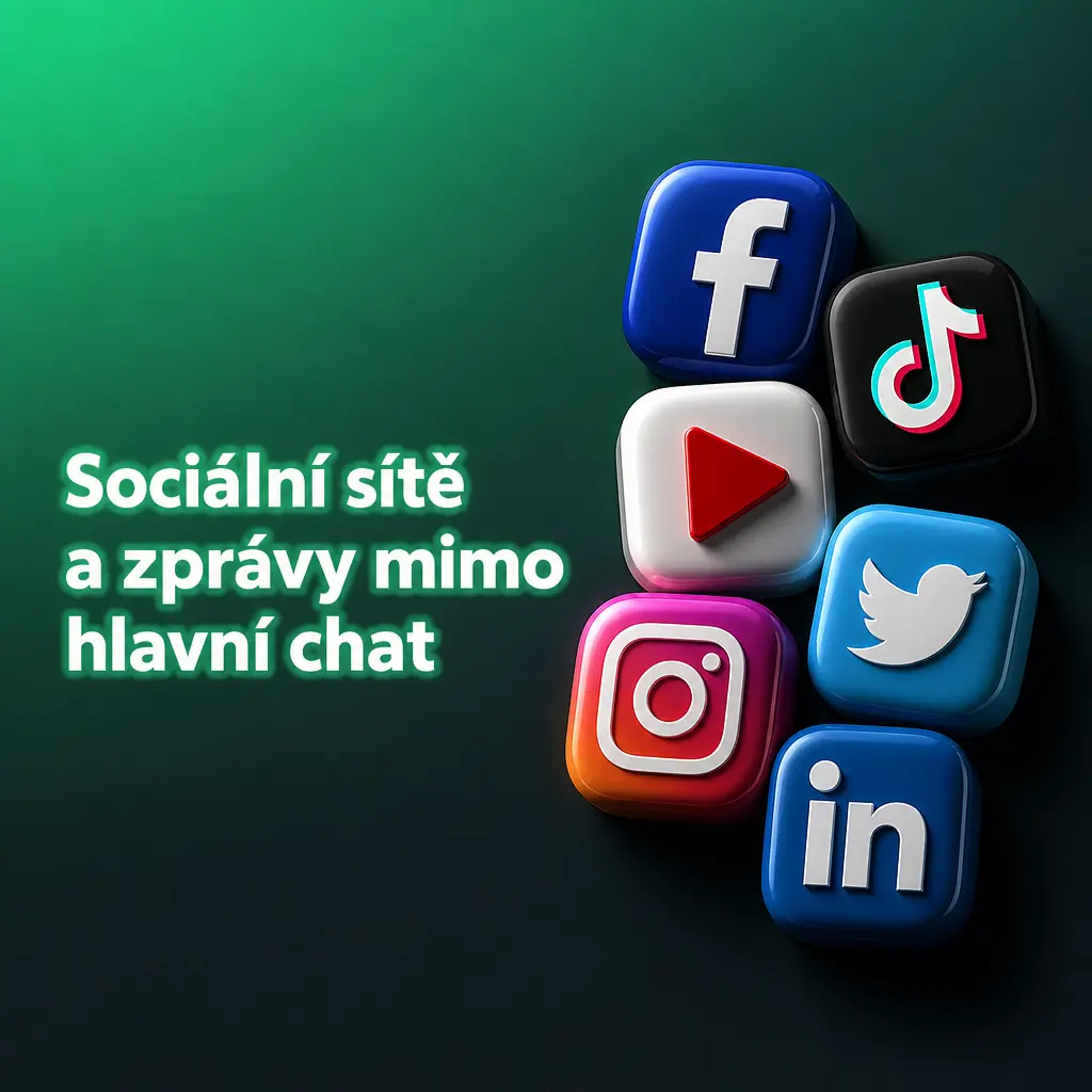 Ikony sociálních sítí s upozorněním, že citlivé požadavky patří jen do oficiální podpory