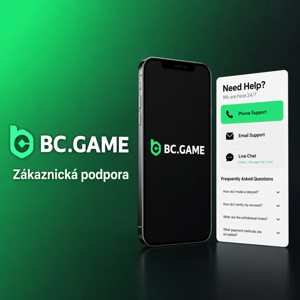 Přehled kanálů zákaznické podpory BC.Game: live chat, centrum podpory, e-mail a sociální sítě