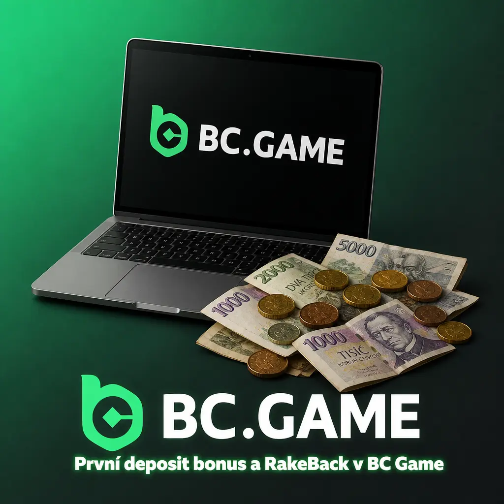 Tabulka uvítacího vkladového bonusu a RakeBack v BC Game se 4 úrovněmi vkladů, BCD a přepočtem na CZK
